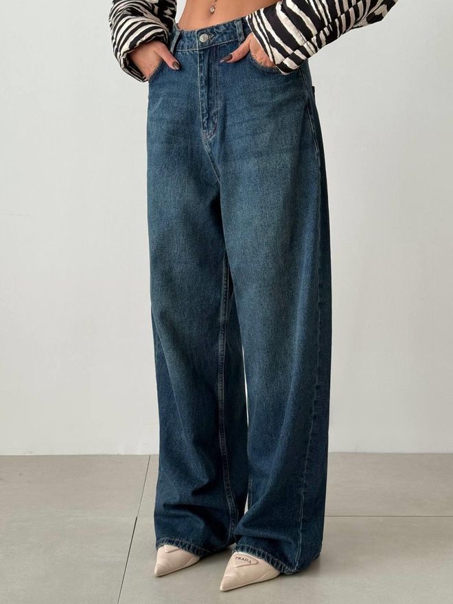 Calça Jeans Azul Escuro Perna Extra Larga