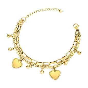 Pulseira Coraçõezinhos, Aço banhado a ouro 18K