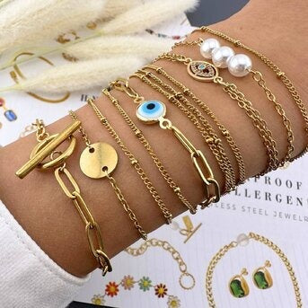 Pulseira, Aço banhado a ouro 18K
