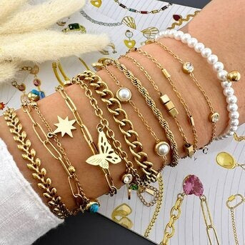 Pulseira, Aço banhado a ouro 18K