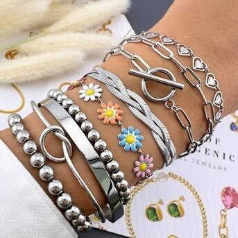 Pulseira "Coraçõezinhos", Aço inoxidável