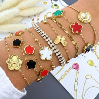 Pulseira Pradaria De Flores, Aço banhado a ouro 18K