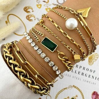 Pulseira Ténis, Aço banhado a ouro 18K