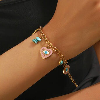 Pulseira Maus Olhos, Aço banhado a ouro 18K