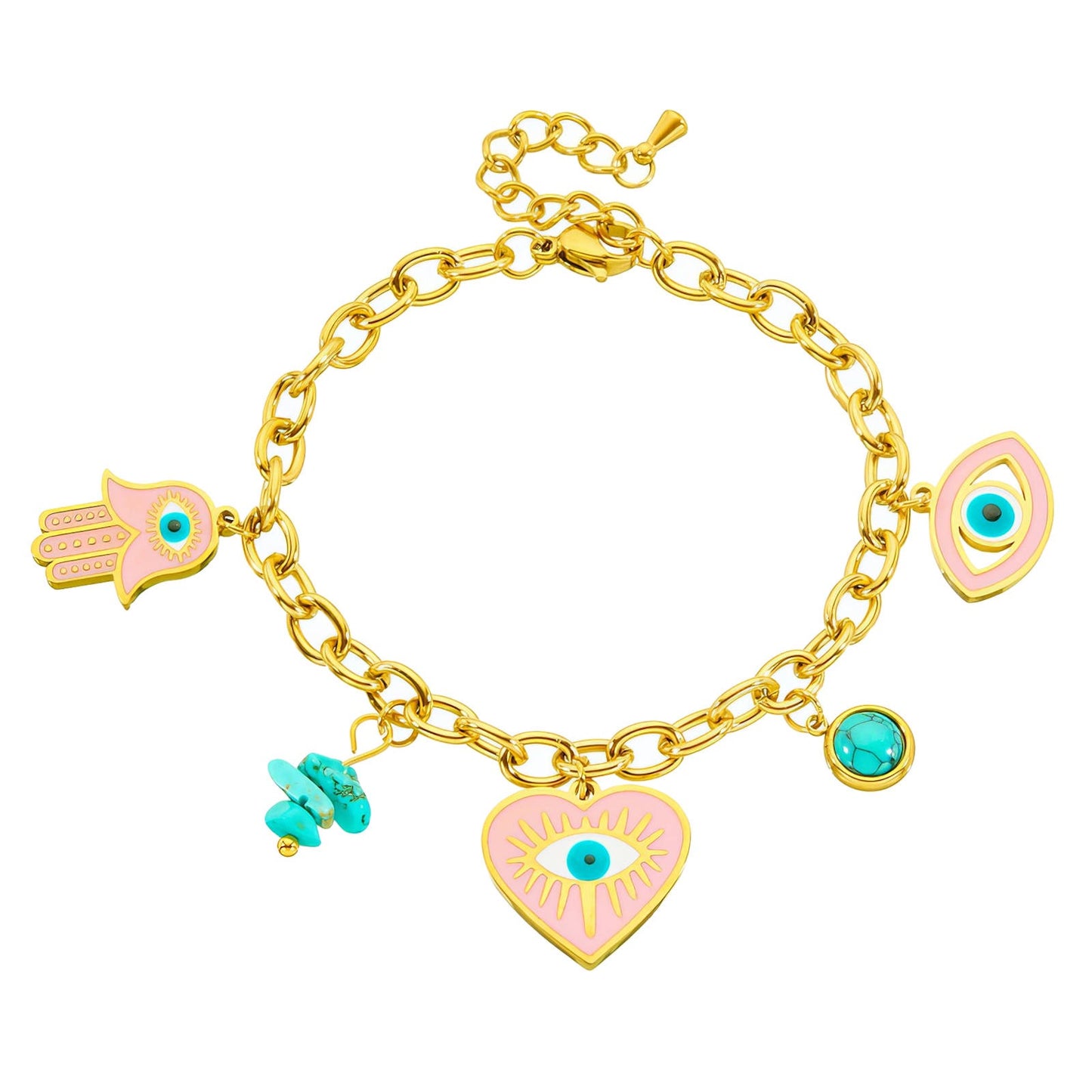 Pulseira Maus Olhos, Aço banhado a ouro 18K