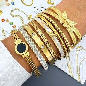 Pulseira, Aço banhado a ouro 18K