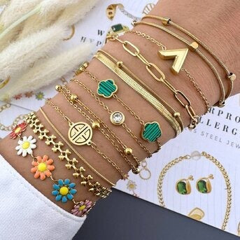 Pulseira "V", Aço banhado a ouro 18K