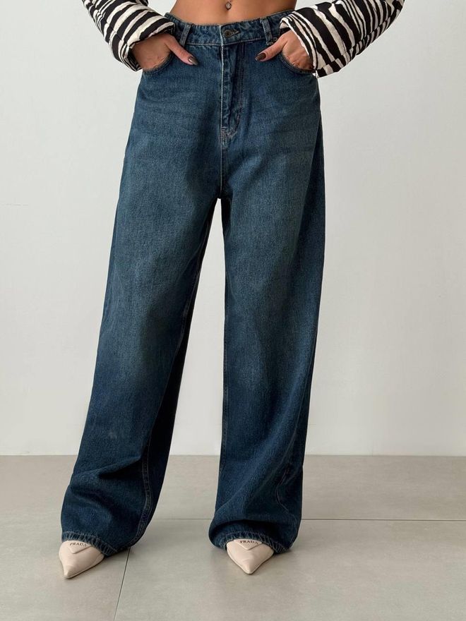 Calça Jeans Azul Escuro Perna Extra Larga