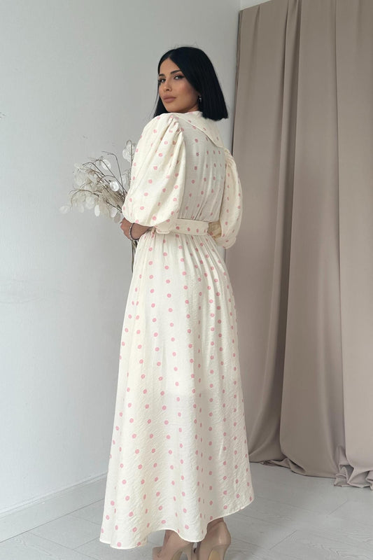 Vestido Casual com bolinhas Rosa