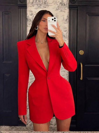 Blazer Vestido Preto Estruturado Cintura Marcada