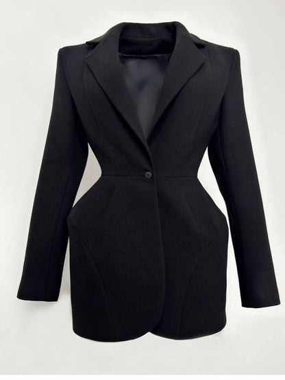 Blazer Vestido Preto Estruturado Cintura Marcada