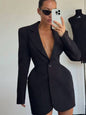 Blazer Vestido Preto Estruturado Cintura Marcada