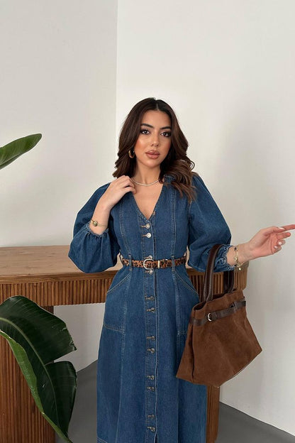 Vestido Jeans Manga Balão