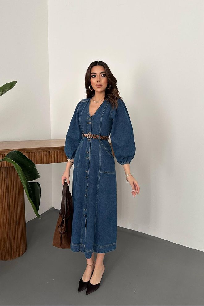 Vestido Jeans Manga Balão