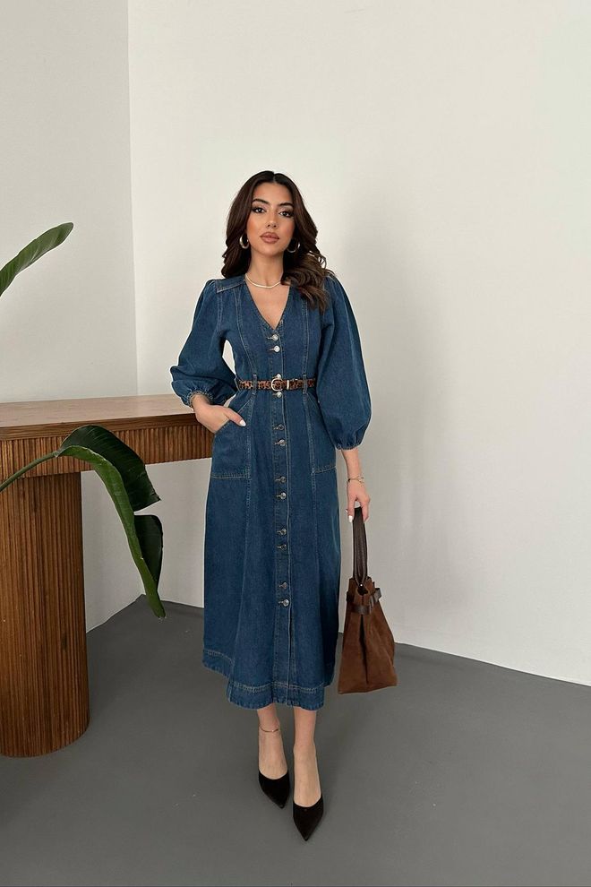 Vestido Jeans Manga Balão