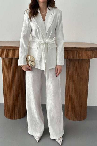 Jaqueta e Calça Com Cinto De Cintura Terno Brilhante