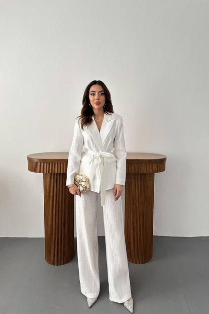 Jaqueta e Calça Com Cinto De Cintura Terno Brilhante