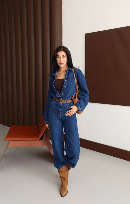 Macacão Azul Casual Com Bolso