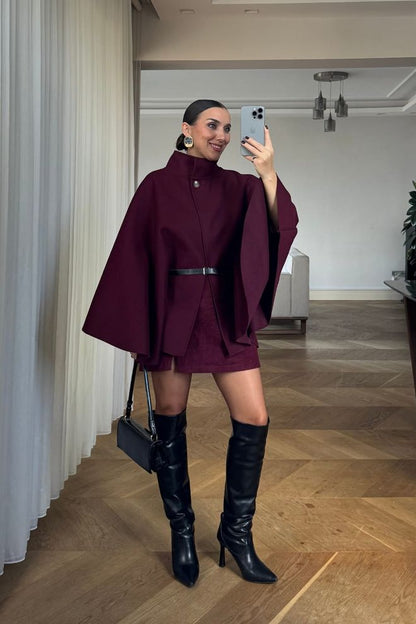 Poncho De Caxemira Com Cinto