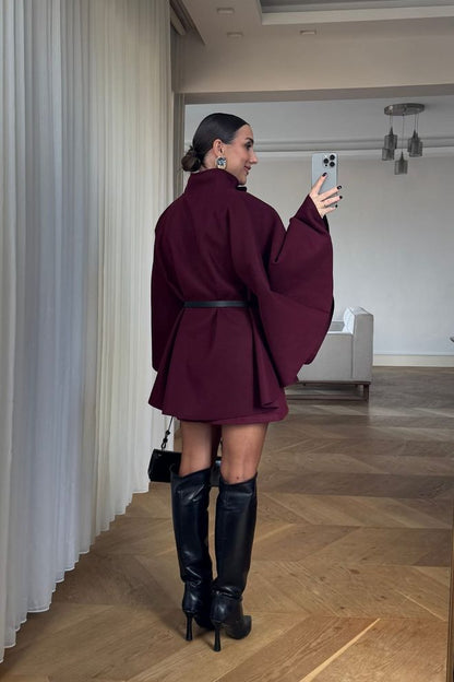 Poncho De Caxemira Com Cinto