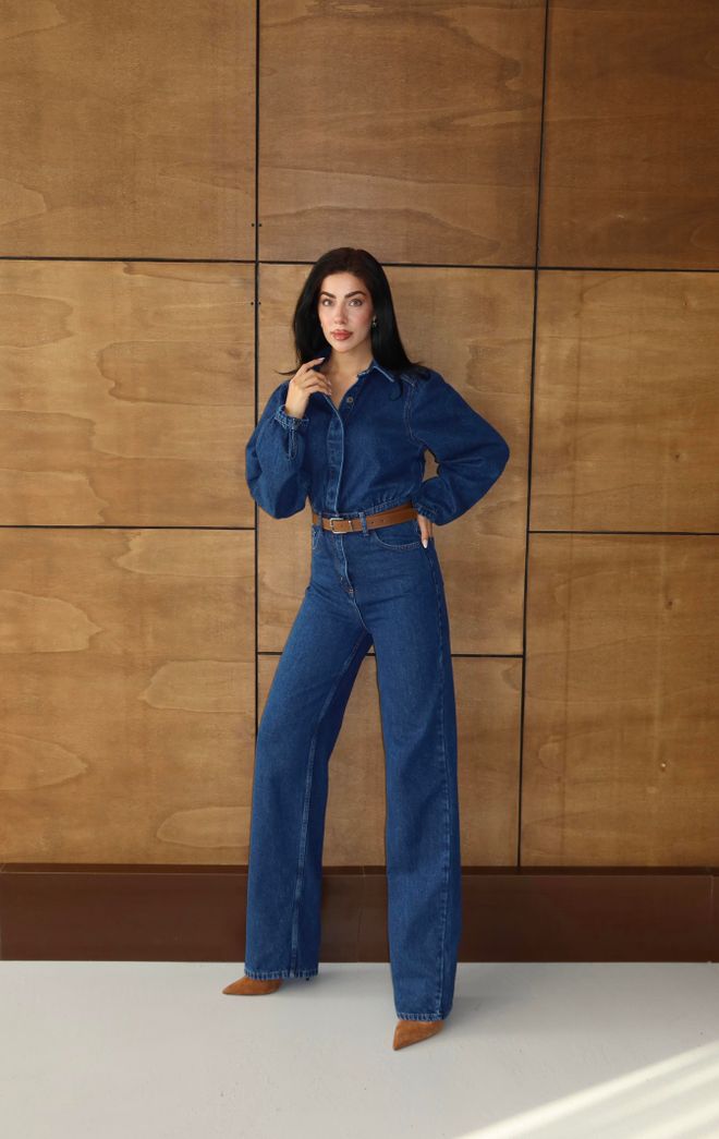 Macacão Azul Casual Com Bolso