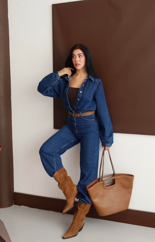 Macacão Azul Casual Com Bolso