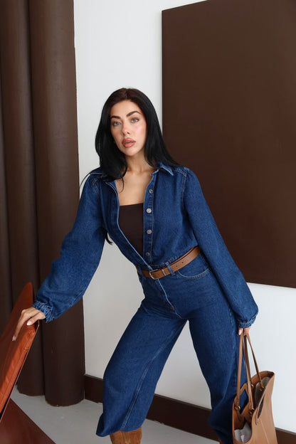 Macacão Azul Casual Com Bolso