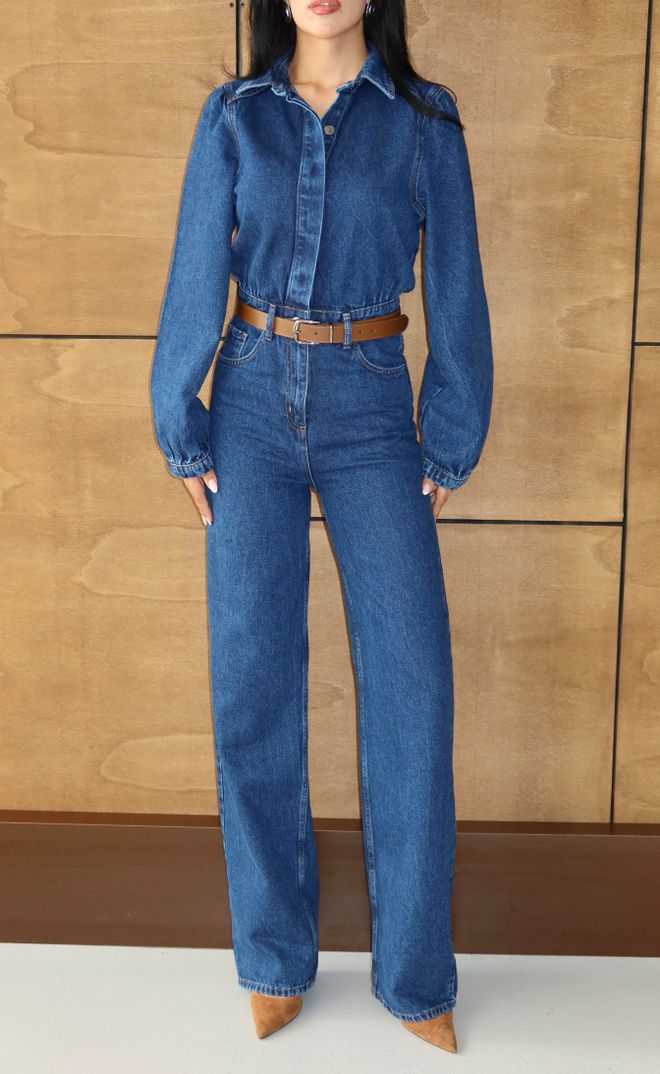 Macacão Azul Casual Com Bolso