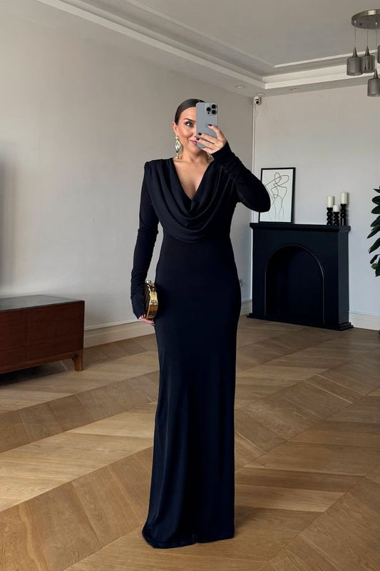 Vestido Elegante Com Decote Cowl