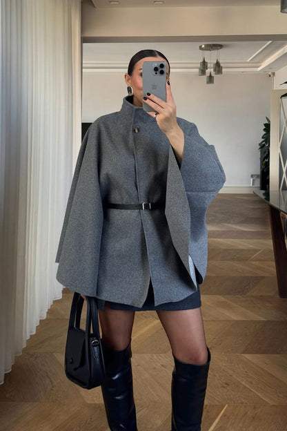 Poncho De Caxemira Com Cinto