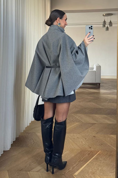 Poncho De Caxemira Com Cinto