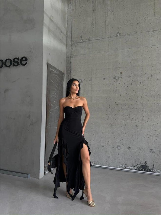 Vestido Sandy Sem Alças Com Fenda Preto