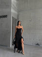 Vestido Sandy Sem Alças Com Fenda Preto