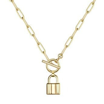 Colar "Cadeado", Aço banhado a ouro 18K