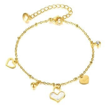 Pulseira Coraçõezinhos, Aço banhado a ouro 18K
