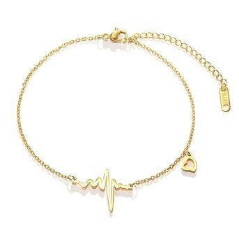 Pulseira Coraçõezinhos, Aço banhado a ouro 18K