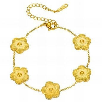 Pulseira "Flores", Aço banhado a ouro 18K