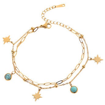 Pulseira "Estrelas", Aço banhado a ouro 18K