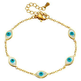Pulseira "Maus Olhos", Aço banhado a ouro 18K