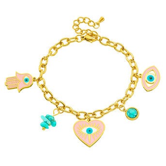 Pulseira Maus Olhos, Aço banhado a ouro 18K