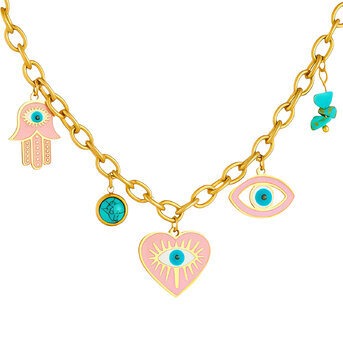 Colar "Maus Olhos", Aço banhado a ouro 18K