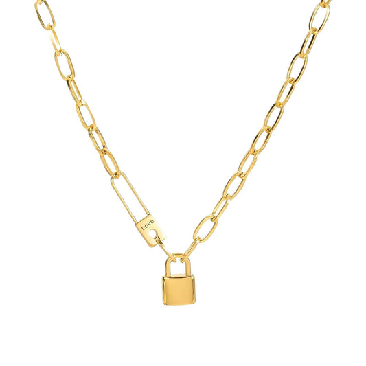Colar "Cadeado", Aço banhado a ouro 18K