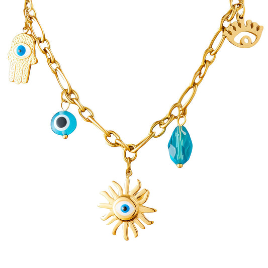 Colar "Maus Olhos", Aço banhado a ouro 18K