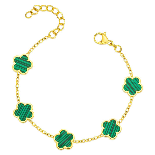 Pulseira Flores, Aço banhado a ouro 18K