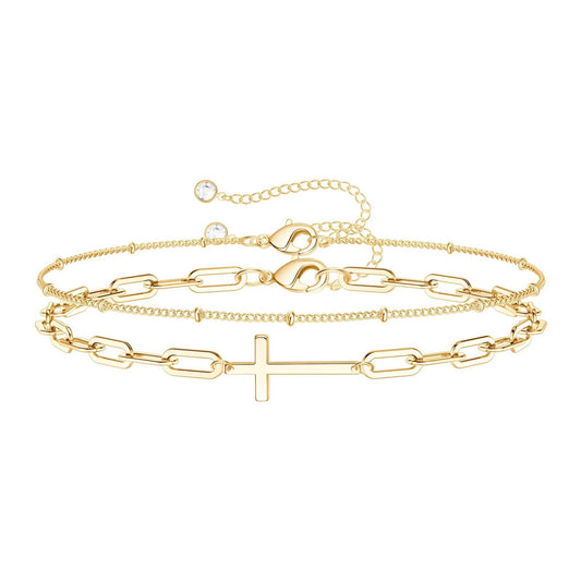 Pulseira "Cruzes", Aço banhado a ouro 18K