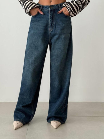 Calça Jeans Azul Escuro Perna Extra Larga